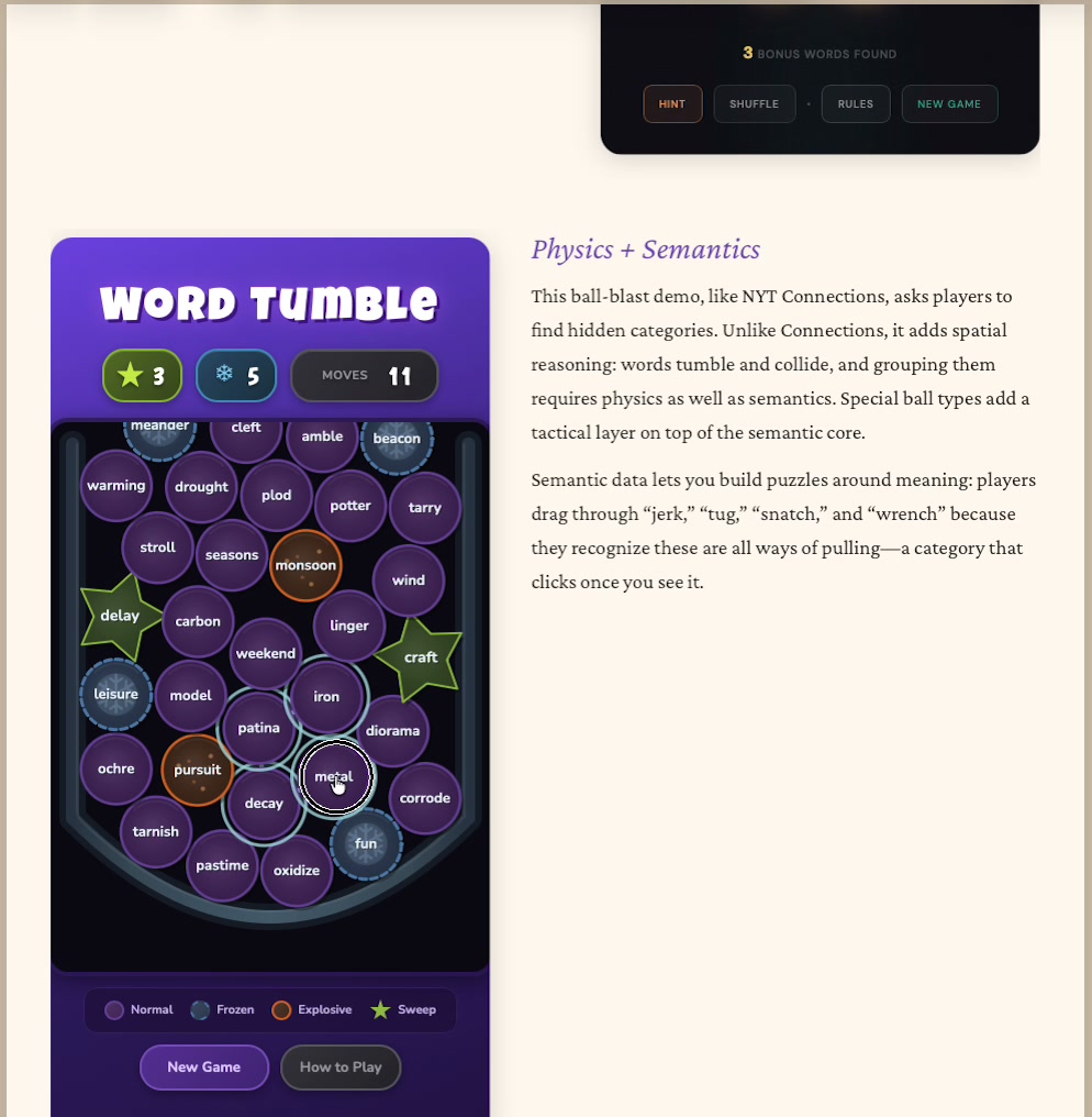 Word Tumble physics game